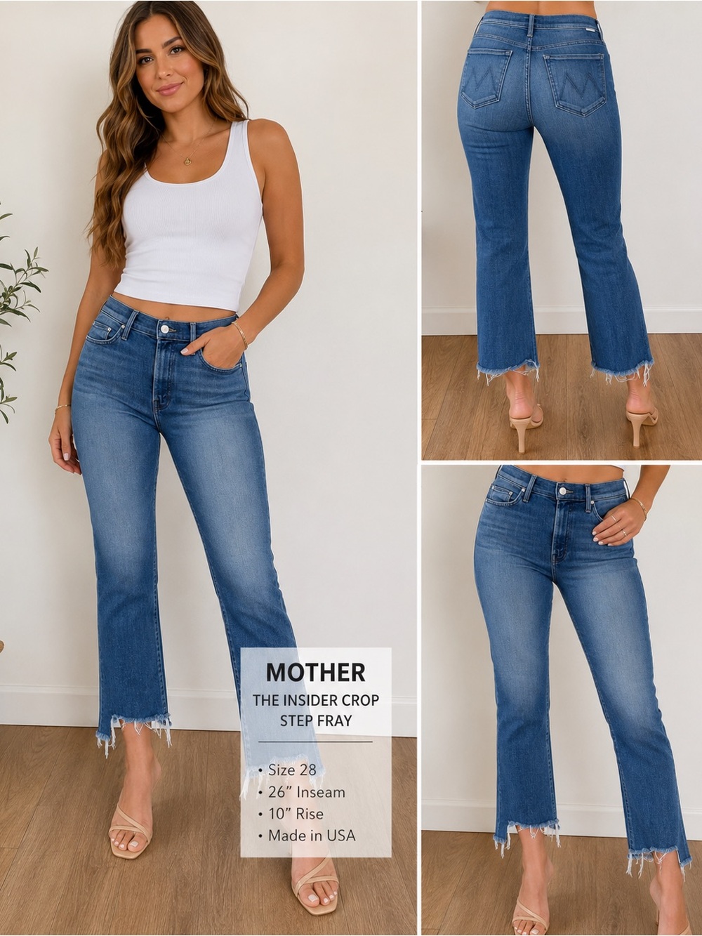 MOTHER Insider Crop Step Fray Jeans - Blue Denim